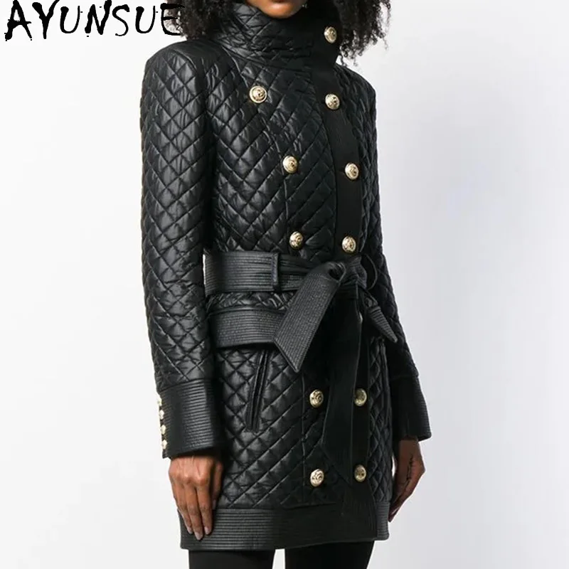 AYUNSUE 本革ジャケットミッドレングスリアルシープスキンレディースコート春秋の女性の服 2025 スリムフィット Jaqueta デ Couro