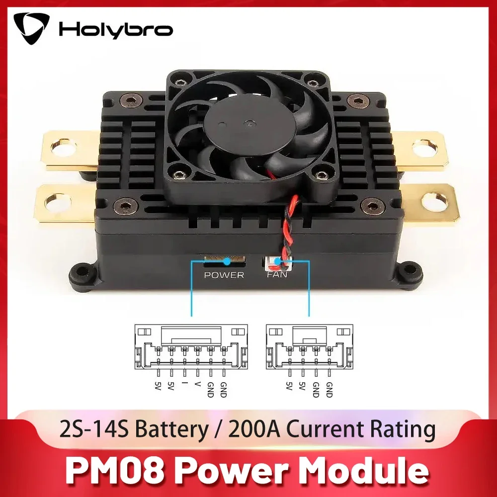 

Holybro PM08 PM08D Power Module 2-14S LIPO 200A Build-in Aluminum Case Fan for Pixhawk 6C Flight Controller High Power Vehicles