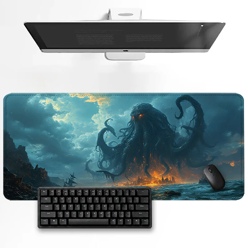 Giant Sea Octopus Monster Mouse Pad Dark Fantasy Storm Ocean Large Gaming Desk Mat Horror Non-Slip Keyboard Pads for Home Office
