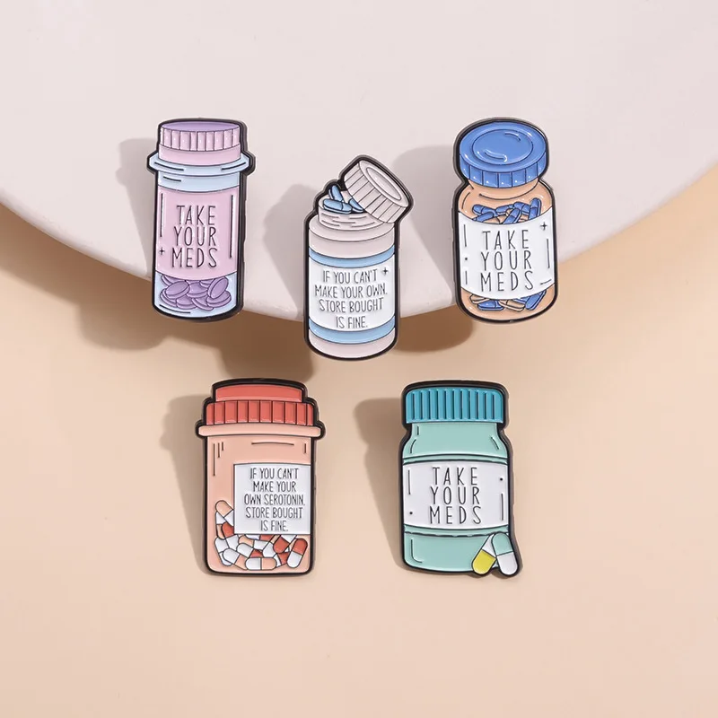 Take Your Meds Enamel Pin Medication Reminder Mental Health Self Care Brooches Metal Lapel Backpack Badge Jewelry Gifts