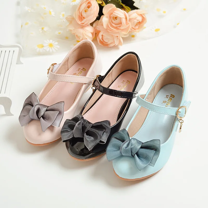 Bé Gái Công Chúa 2023 Thời Trang Mùa Xuân Mary Jane Áo Vũ Điệu Bé Trẻ Em Giày Sandal Thương Hiệu Bowtie Ren Hồng Mềm Mại Đế Thấp giày Cao Gót Đế Bằng