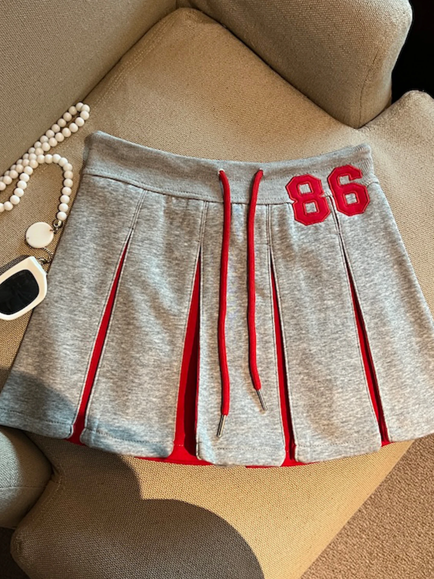 

Korean Style High Waist Knitted Ice Silk Embroidered Skirt Women's Summer Slimming Half-length A-line Short Skirt with