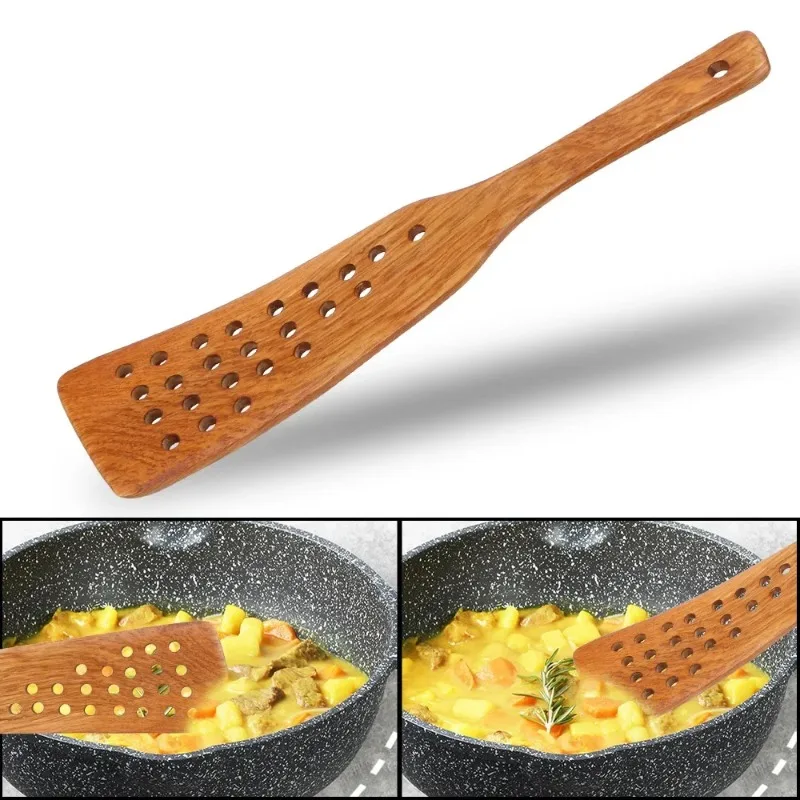 New Frying Steak Shovel Filter Shovel Non-Stick Pan Wooden Spatula 24 Holes Kitchen Cooking Tool Kitchen Accessories