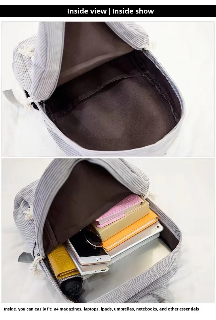 Cord-Rucksack, Academy Fashion Schultaschen für Mittelschule/Highschool und College, niedliche Quastendetail, vielseitige lässige Alltagstasche – Detail 13