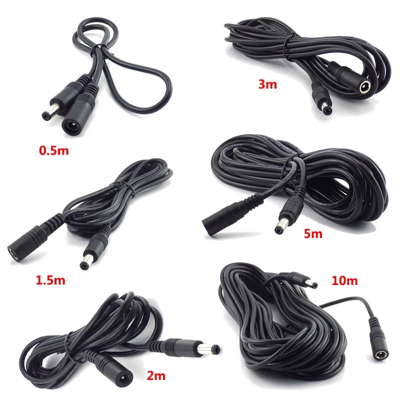 12V DC Power Cable Extension Cord Adapter Female to Male Plug 5.5mmx2.1mm Power Cords For CCTV Camera Home Security Strip Light