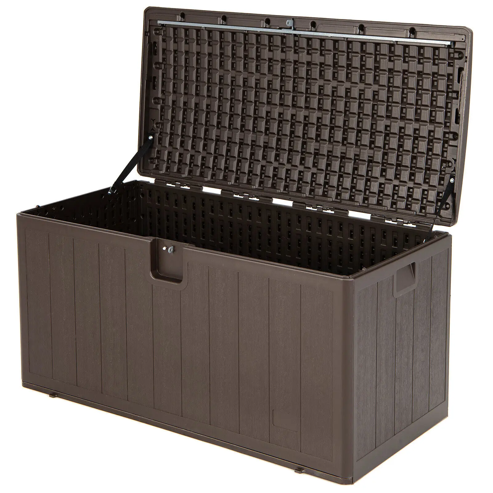 Costway 105 Gallon Outdoor Resin Deck Box All Weather Lockable Storage Container Brown