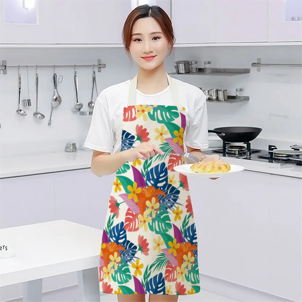 Creative Plant Priinting Women Kitchen Aprons Cooking oil-proof Cotton Linen Antifouling Chef Apron 55x68cm