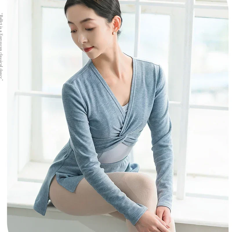 

New Autumn Winter Crop Tops Dance Warm Up Girls Outfit Women Ballet Long Sleeve Pull Over Slim