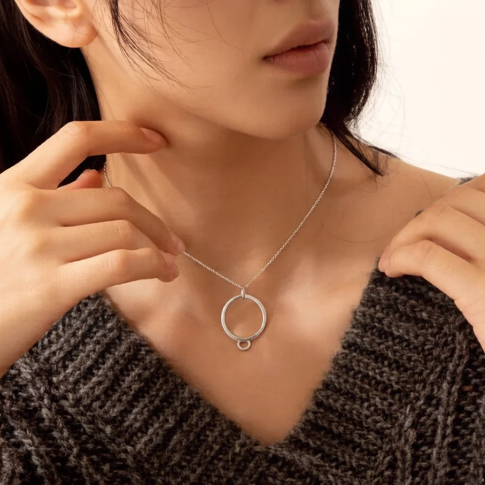 Wisiorek Charm Carrier Duży okrągły, marka Biżuteria modowa w stylu europejskim 925 Sterling Silver Prezent dla kobiet mężczyzn — zdjęcie 3