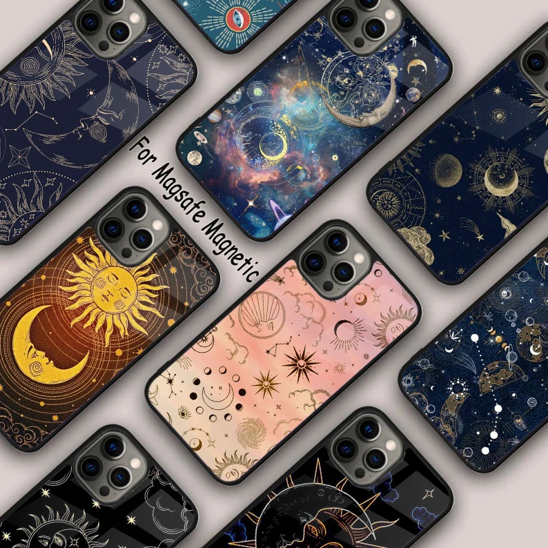 Celestial Sun and Moon Magnetic Phone Case For APPLE iPhone 16 14 13 12 11 Pro Max 15 Plus Wireless Charge With MagSafe Cover