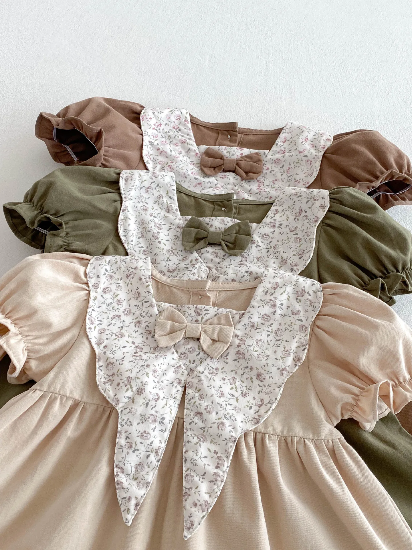 9m -4T ملابس الفتيات فستان أطفال بياقة زهرية للفتيات فساتين أطفال على شكل حرف A ملابس بناتي لطيفة