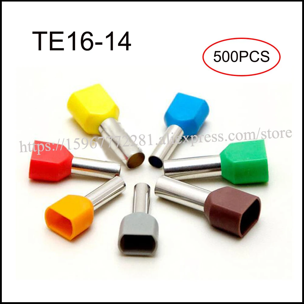 500PCS TE16-14 insulated Twin cord end terminal cable size 2*16.0mm2 Ccopper pin