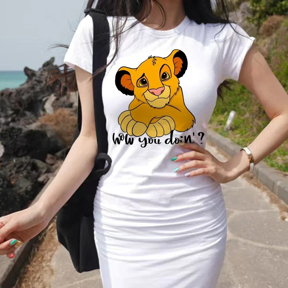 Disney The Lion King Print Dress Women Lady Girls Summer Sexy Bodycon Bandage O-Neck Sleeveless Party Club Mini Pencil Dresses