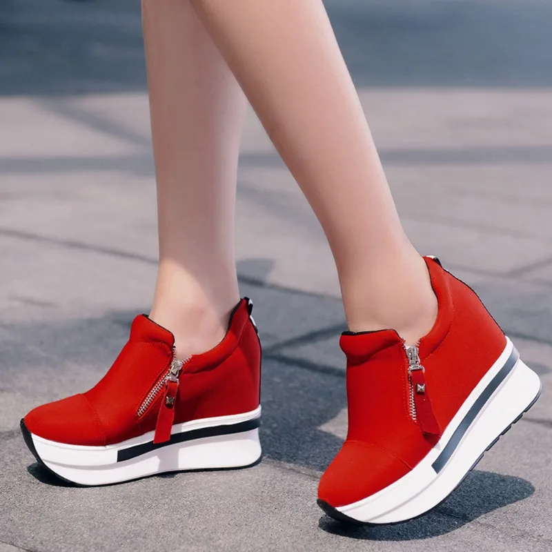 Women Wedges Ankle Boots Platform Thick Bottom Shoes Slip On Zipper Fashion Casual Female Sneakers Shoes Zapatos De Mujer