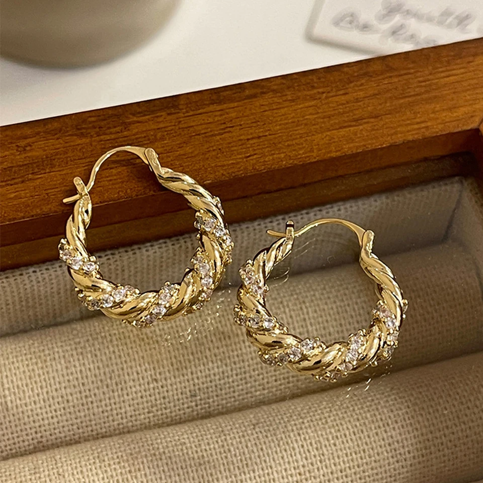 ZAKOL New Unique Shiny Zircon Winding Hoop Earrings for Women Fashion OL Style Gold Color Ear Accessories Party Jewelry image 4