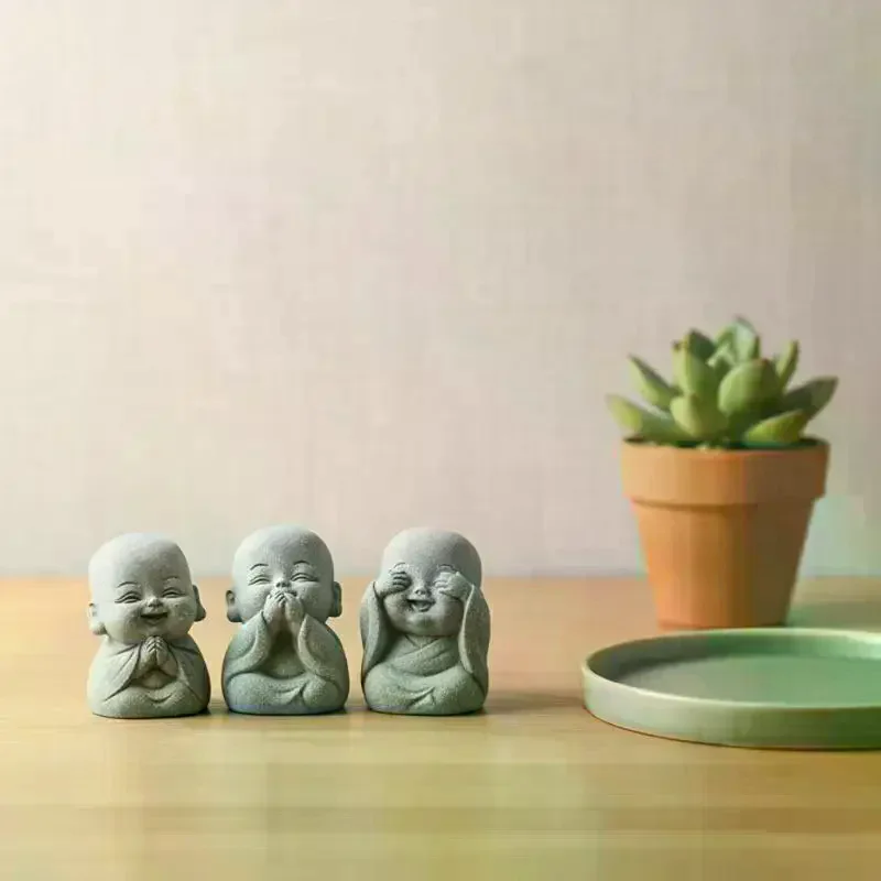 1/4Pcs Home Decor Cute Stone Little Monk Statues With Serene Zen Vibes Ornament For Meditation Space Desk Meaningful Gifts