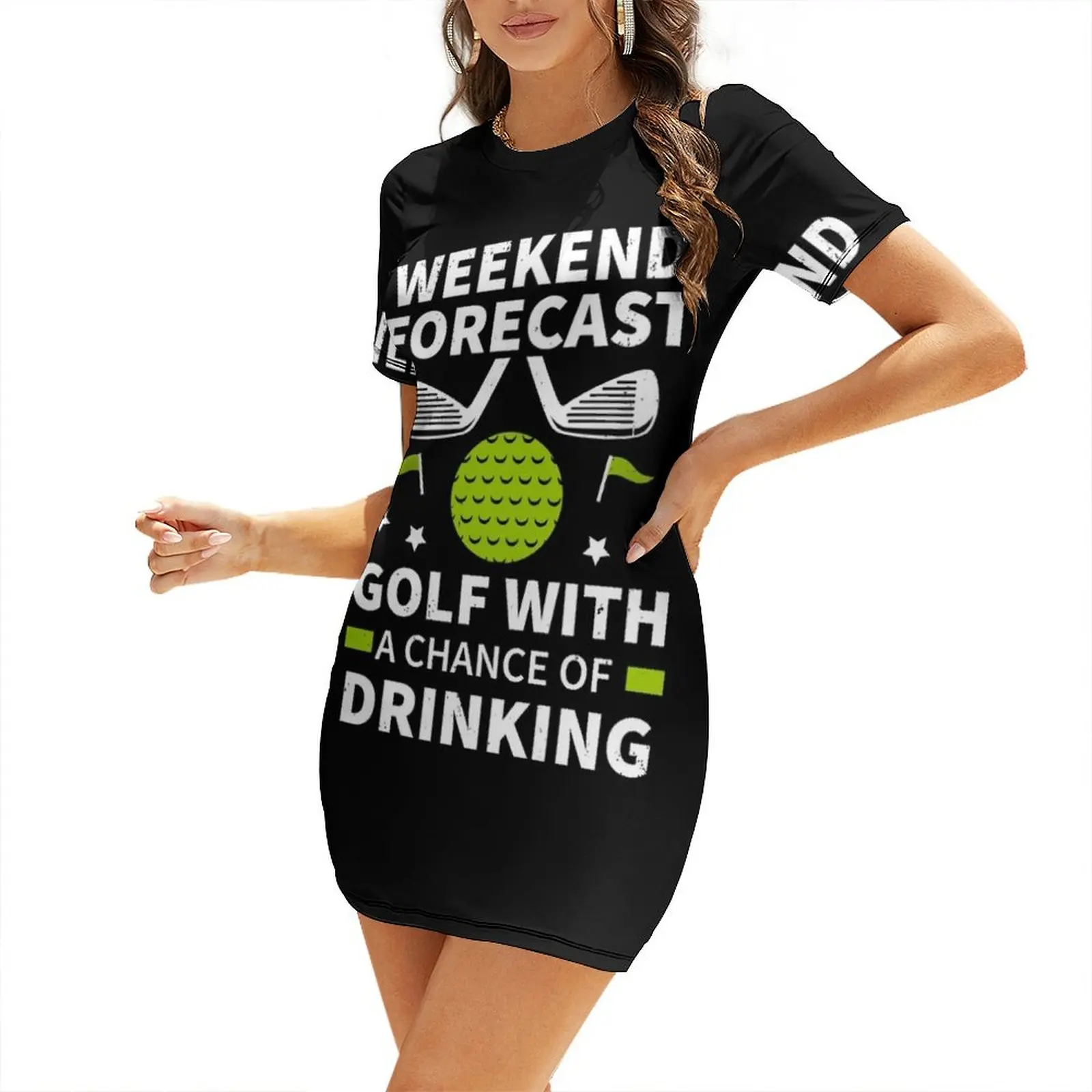 

Weekend Forecast Golf with a chance of Drinking Funny Golf Short Sleeved Dress womans clothing