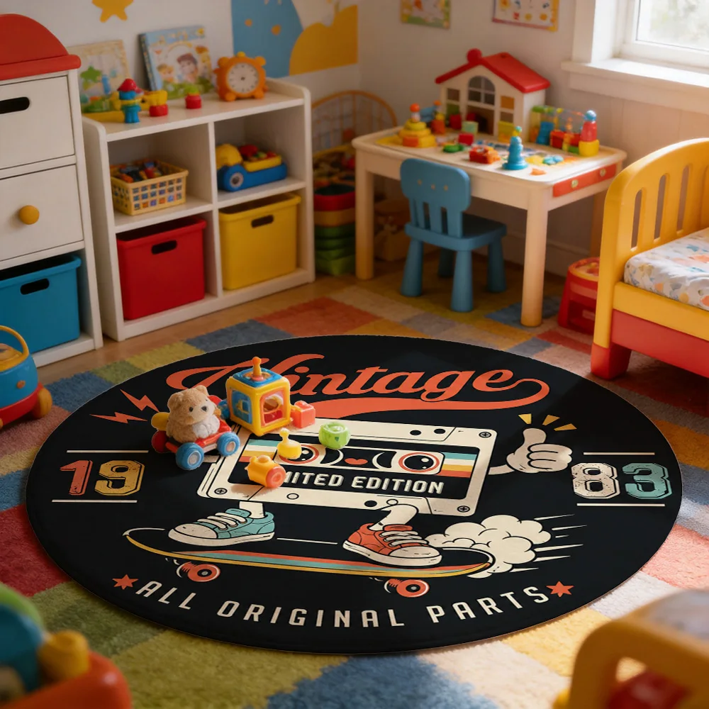 Vintage Cassette Tape Music Lover Round Doormat Retro Pop Culture Gift for Record Collectors