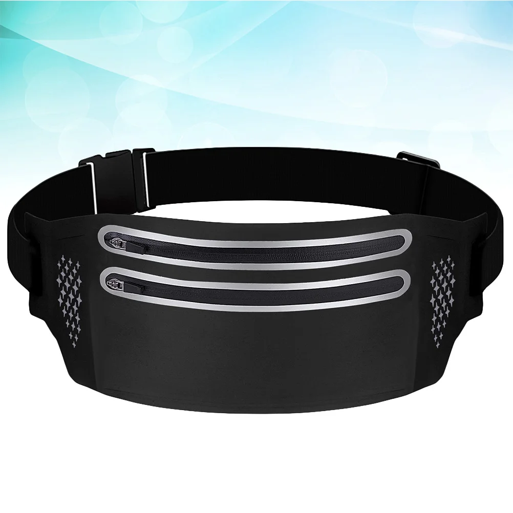 

Slim Black Sports Phone Storage Waist Bag Double Zippers Pocket Adjustable Strap Outdoor Running Hiking Waist Pack for Women