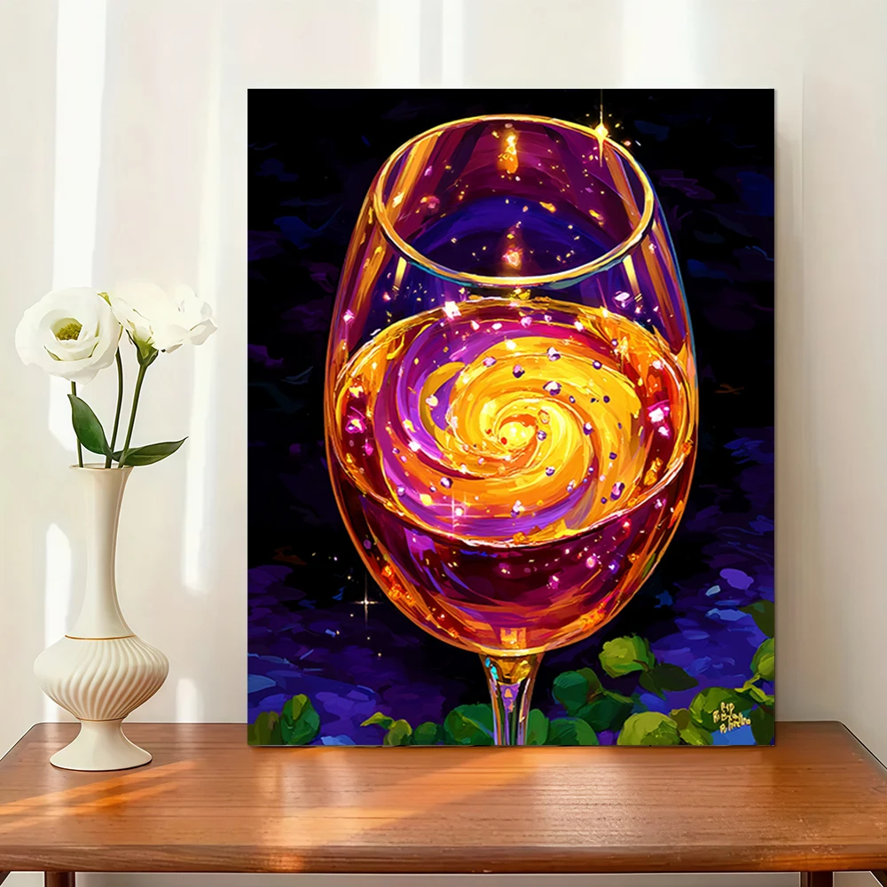 1 قطعة كأس للنبيذ السحري مع السماء المرصعة بالنجوم السائل DIY الاكريليك مجموعة الطلاء الرقمي للمبتدئين إطار ديكور جدران المنزل لا تشمل #4