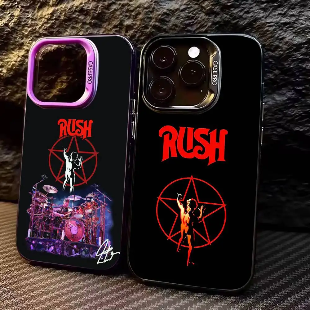 

R-Rush Rock Band Logo Phone Case For iPhone17,16,15,14,13,12,11 Plus,Pro Max Colored Silver Plated Inside Cover