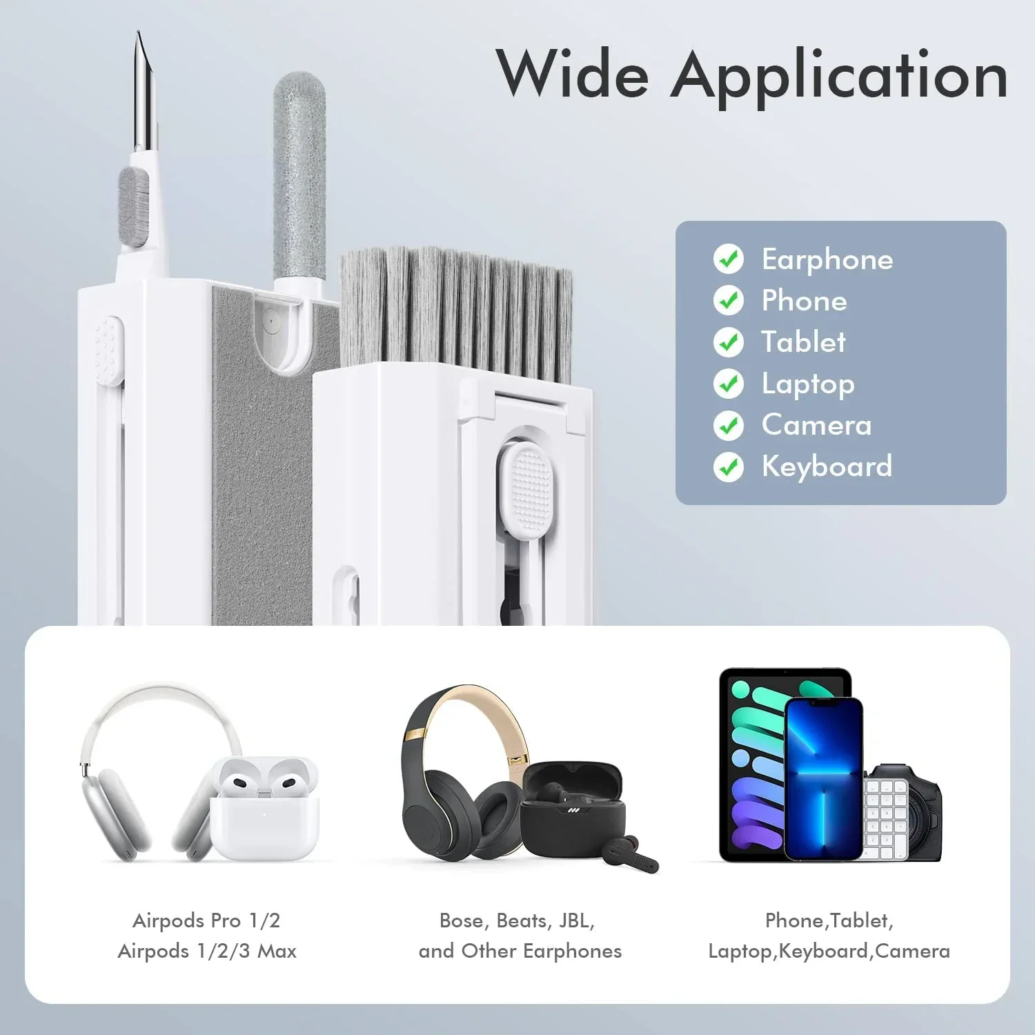 8 in 1 Kit pembersih Keyboard komputer, sikat pembersih earphone pena untuk Headset alat pembersih ponsel IPad penarik kunci