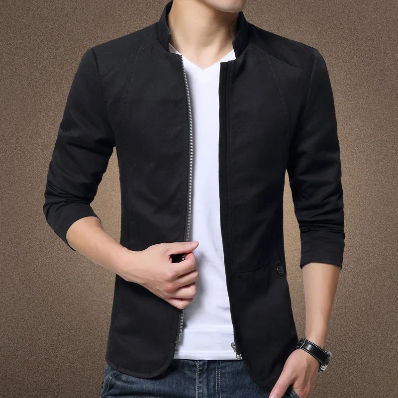 Standing Collar Business Casual Men's Jacket Coat Slim Fit Plus Size M-5XL Solid Color