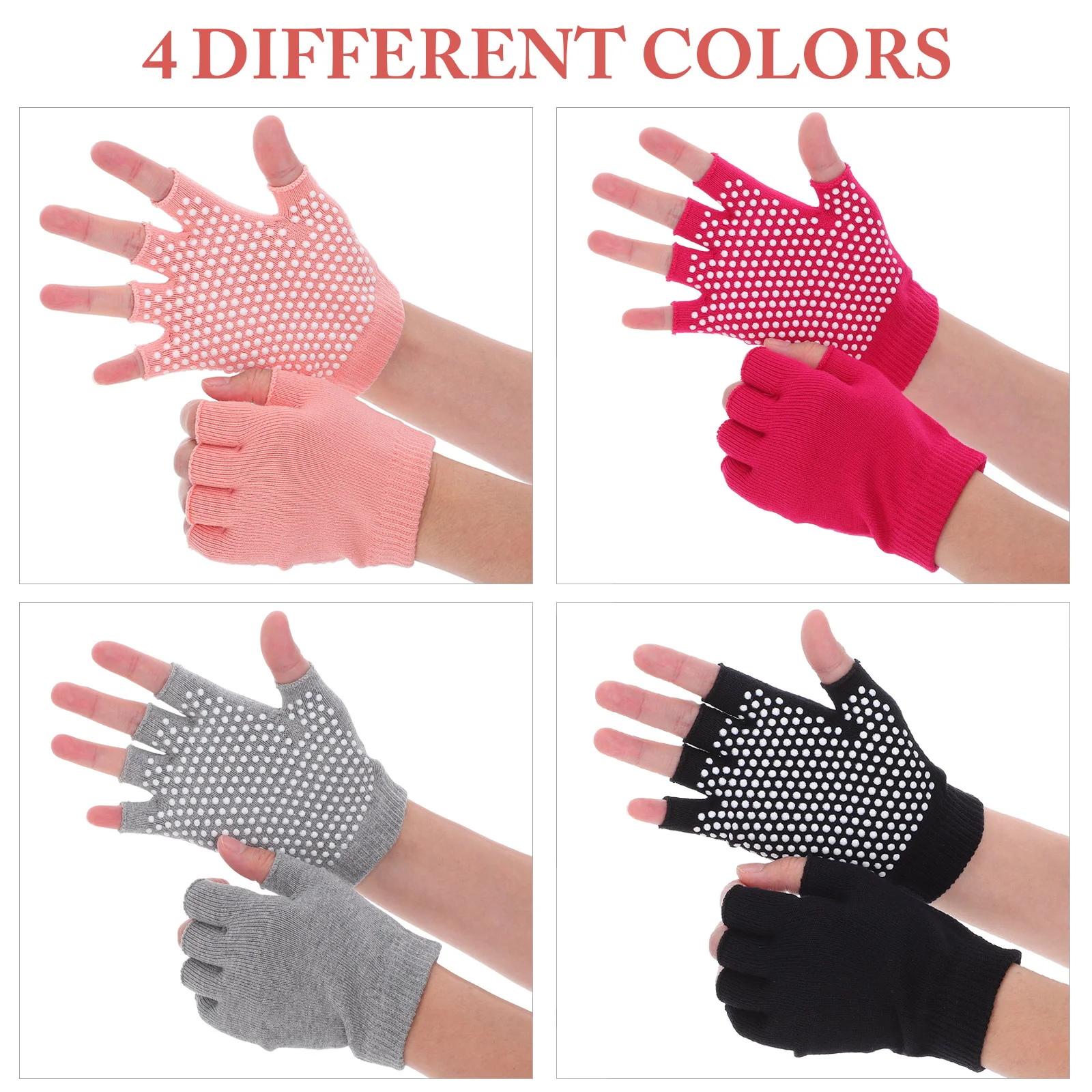 4 Pairs Fingerless Non-Slip Yoga Gloves Fitness Riding Accessories Cotton Palm Protective