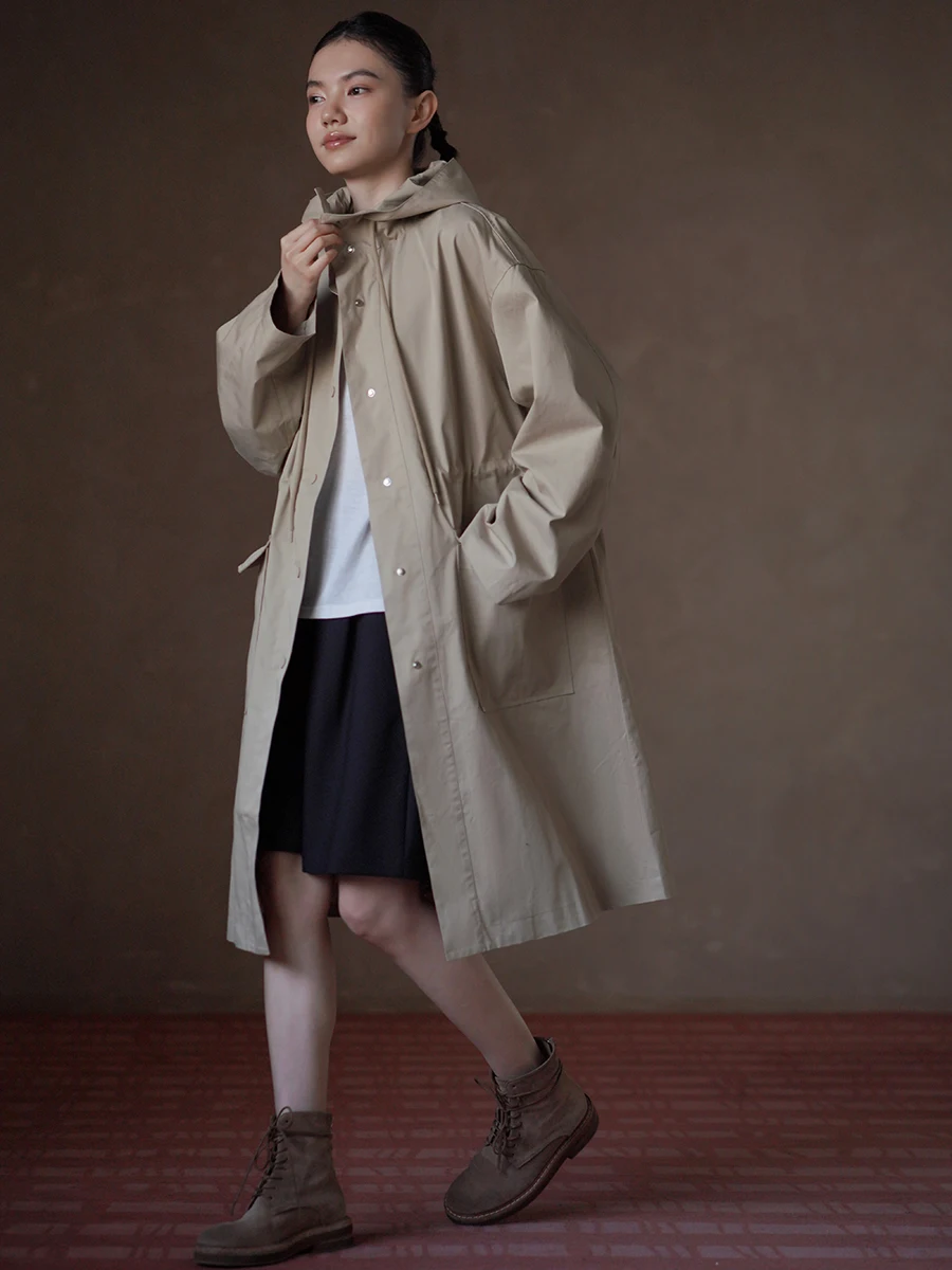 

Hacikis Miss Spring Limited Khaki Hooded Long Coat Che Cotton Slimming Anti-Aging Outerwear Commute Simple Sle Women's Ja...