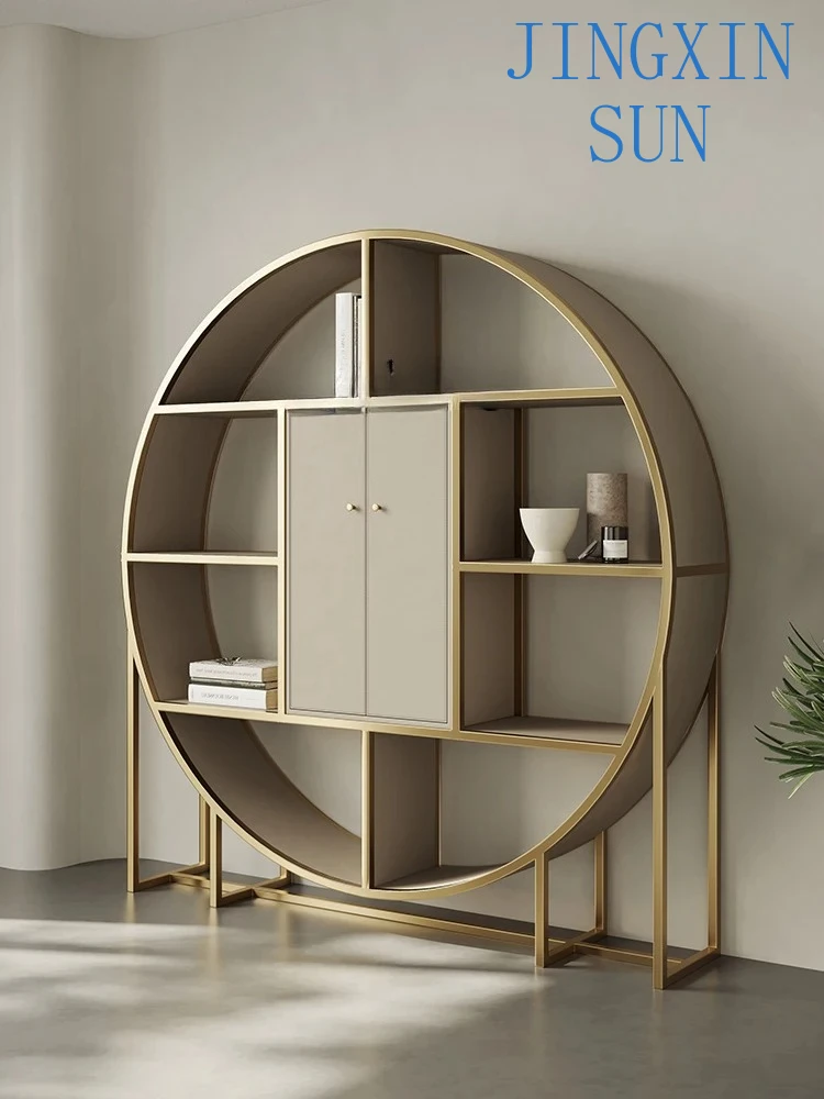 high-end bookshelf stainless steel Bogu shelf new Chinese tea room display cabinet villa tea cabinet Duobao
