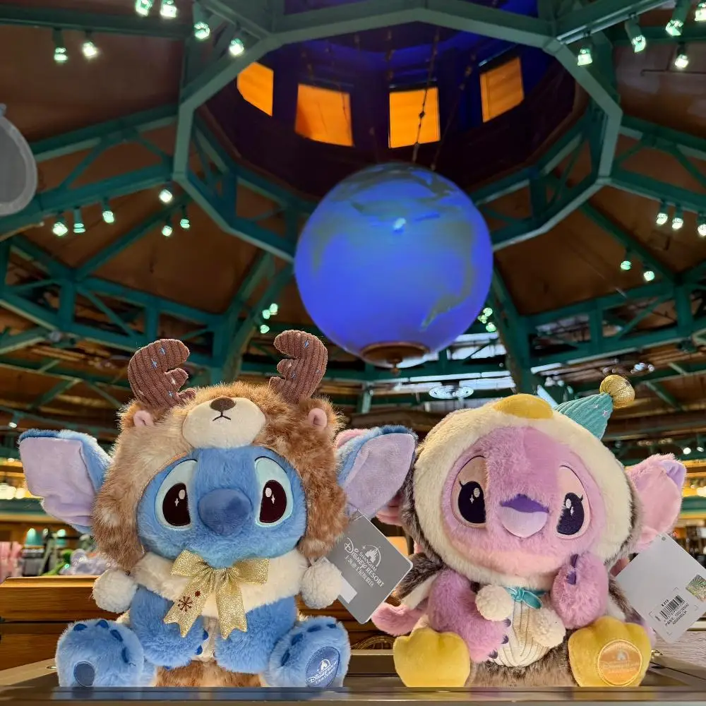 Boneka Gantungan Kunci Plush Little Gold Stitch Angel Musim Dingin Shanghai Disneyland 2025, Hadiah Liburan untuk Teman