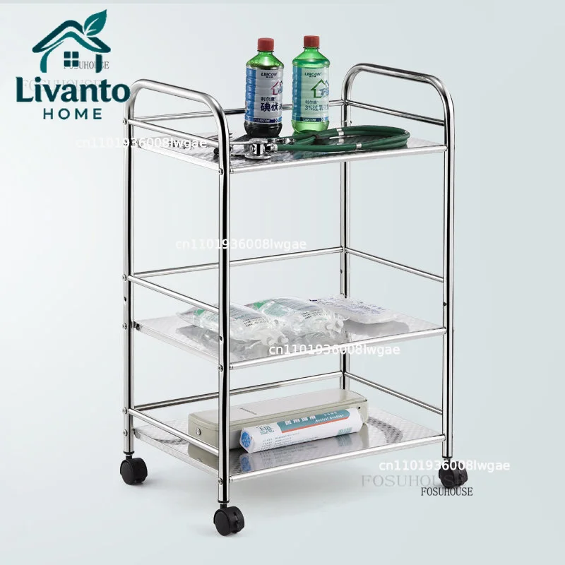 

Stainless Steel Trolley Beauty Salon Three-layer Folding Dental Instrument Tool Trolley Hair Salon Auxiliary Car with Wheels U I