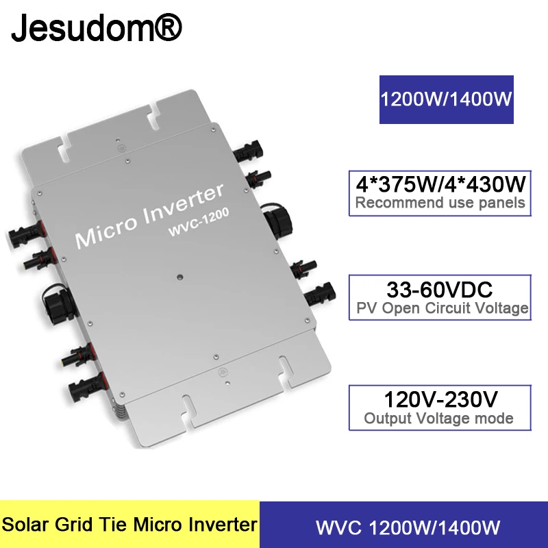 WV1400W Micro Solar Grid Tie Inverter Input DC22V-60V to AC110V230V 50/60HZ Waterproof IP65 Solar Power Converter