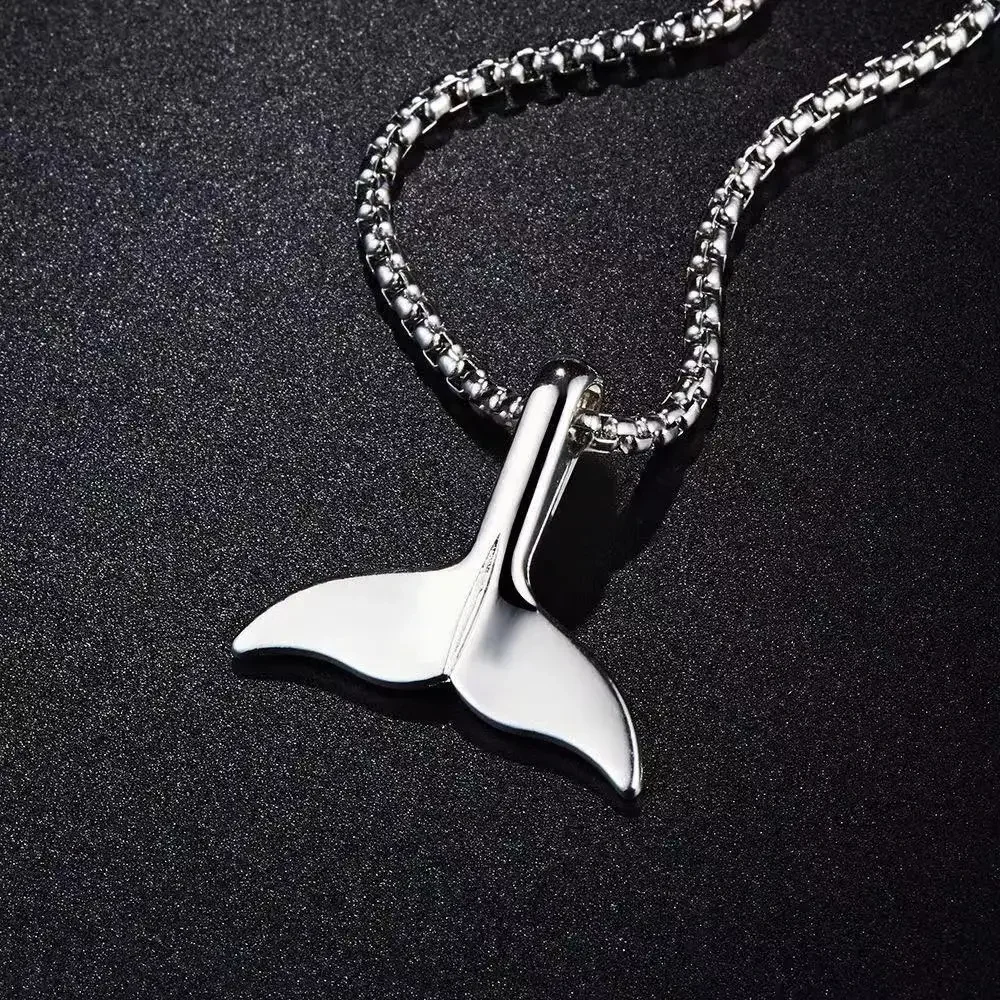 New Trend Whale Tail Pendant Boho Sweater Necklace for Women Dolphin Fishtail Mermaid Silver Plated Collar Jewelry Accessories