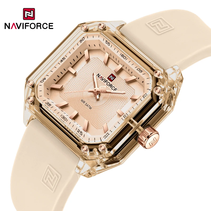 

NAVIFORCE 7106 Ladies Watch Quartz Wristwatch Square Dial Sports Silicone Strap Luminous Waterproof 50M Womens Watch Reloj Mujer