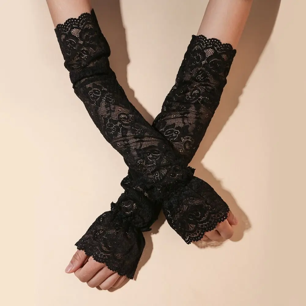 

Sweet Elastic Lace Ice Silk Sleeves Thin Hollow Sunscreen Arm Sleeve Mesh Loose Long Sleeved Arm Cover Summer