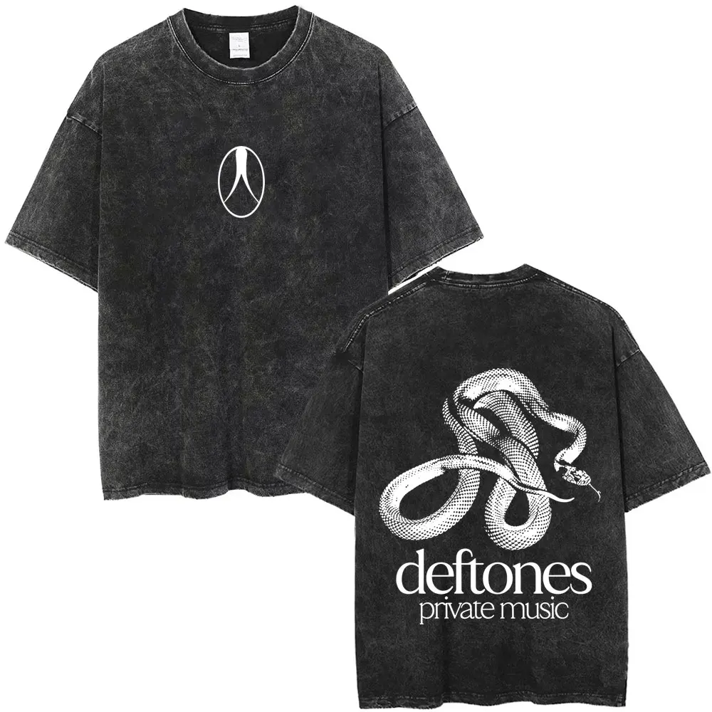 

Rock Band Deftones Private Music Snake Washed Vintage T Shirt Men Women Alternative Heavy Metal T-shirt Man Oversized Streetwear