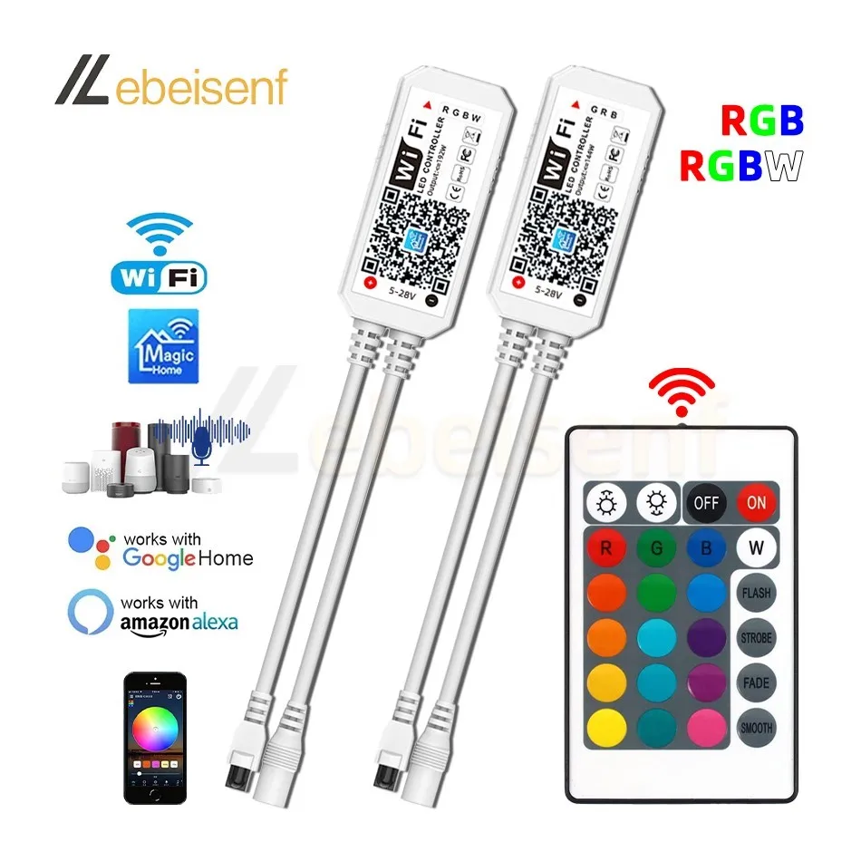 Mini IR RGB RGBW Controller WiFi DC 5-28V 4A/CH LED Dimmer 24-Key Wireless Remote Control Smart APP Voice Music Timing Dimming