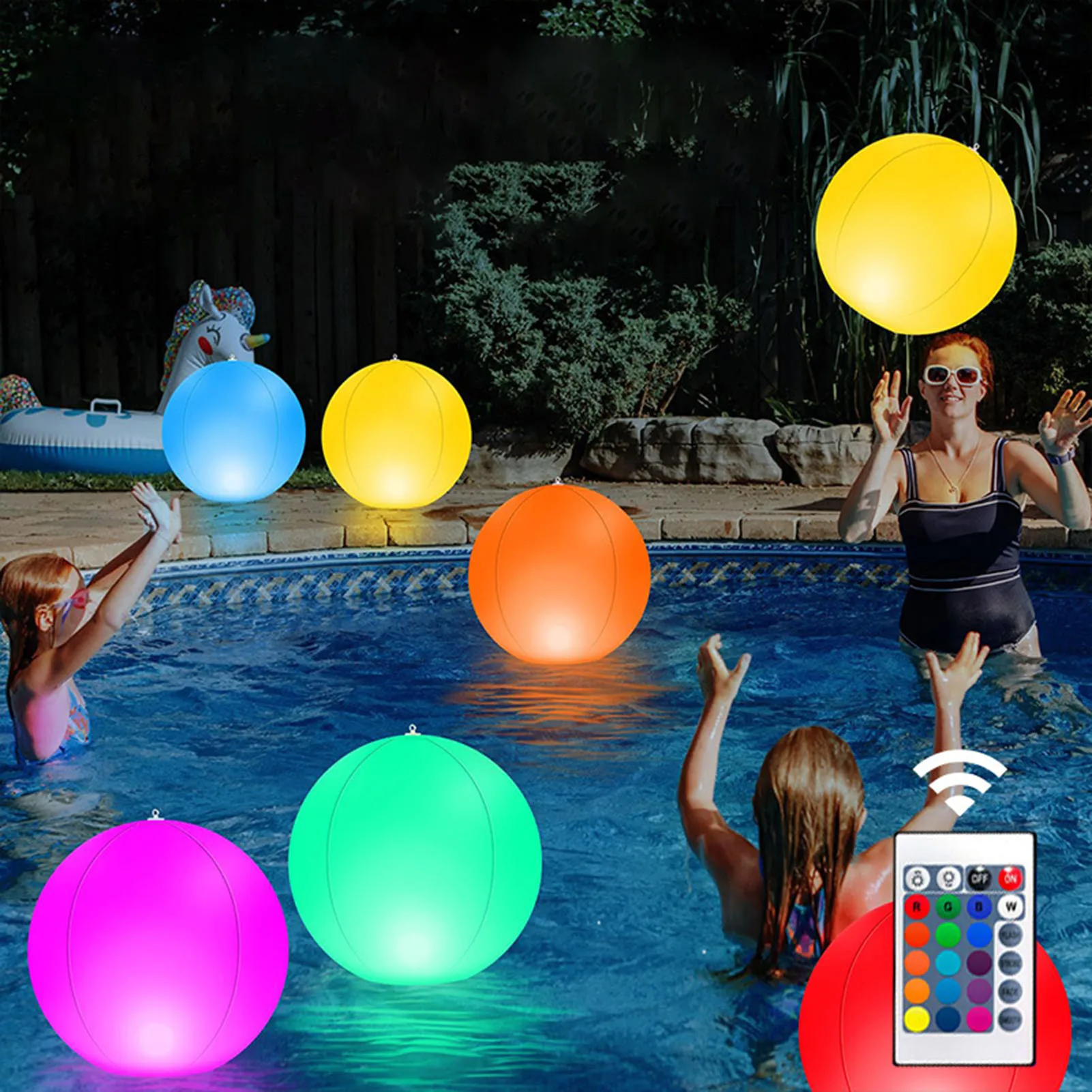 

16 Colors LED Inflatable Beach Balls Floating Pool Lights for Teens Adults Summer Parties Pool Decoration with Remote Control