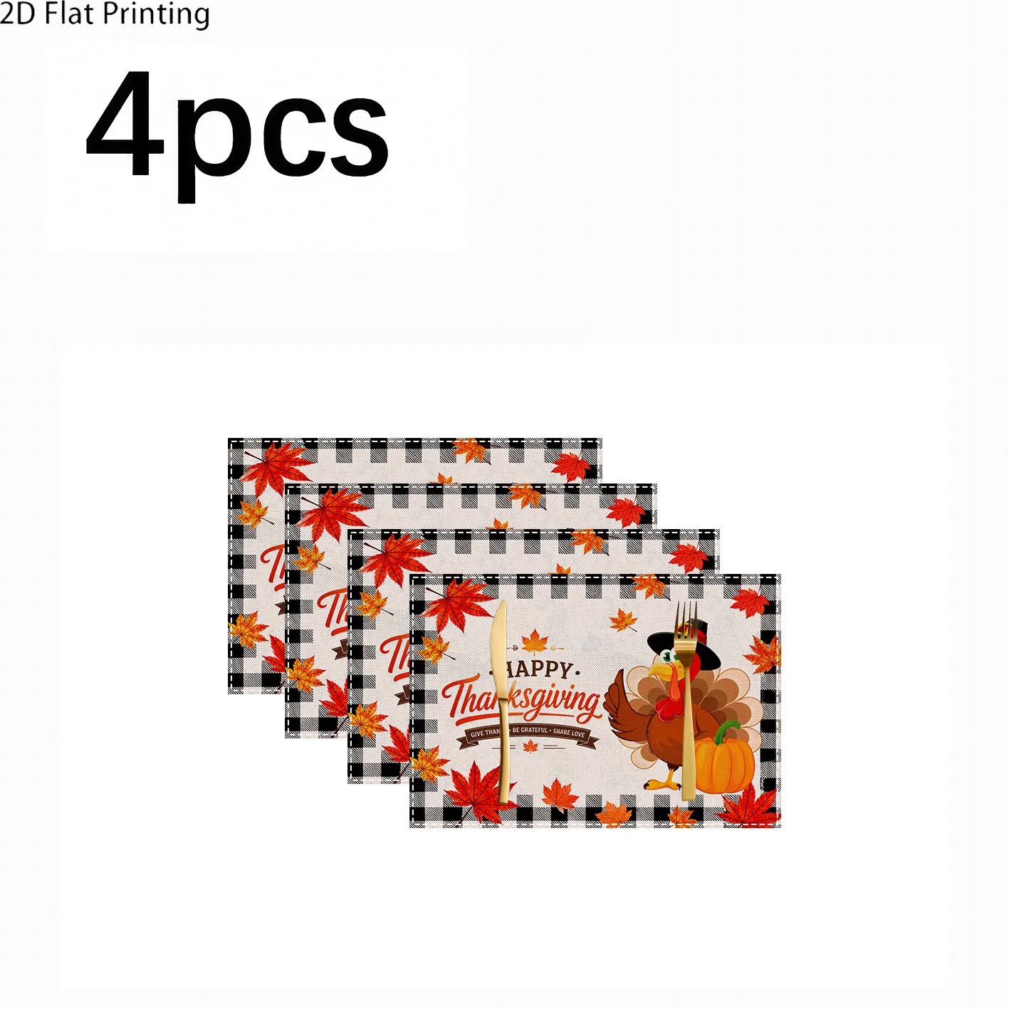 4pcs, Thanksgiving Turkey And Maple Leaf Placemat Set | American Country Style | Autumn Thanksgiving Limited Edition