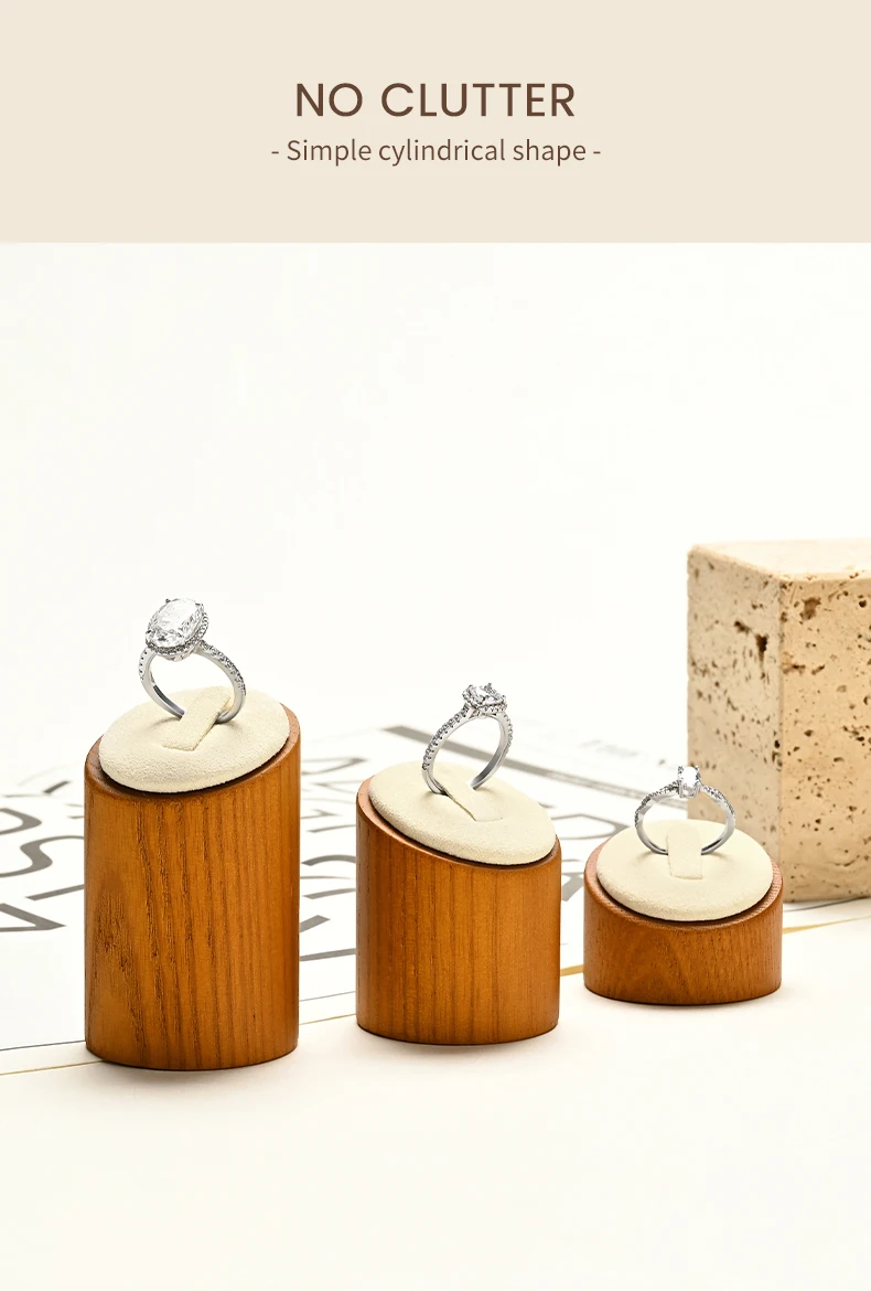 Oirlv Solid Wood 3 Pcs Ring Display Stand Showcase Jewelry Organizer Holder for Rings Trade Show Countertop Ring Bearer