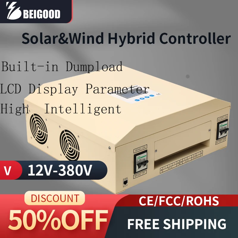MPPT 하이브리드 충전 컨트롤러, 최대 입력 5000W, 풍력 및 태양광 하이브리드 시스템, 가전제품용 자동 조절, 12V, 24V, 48V