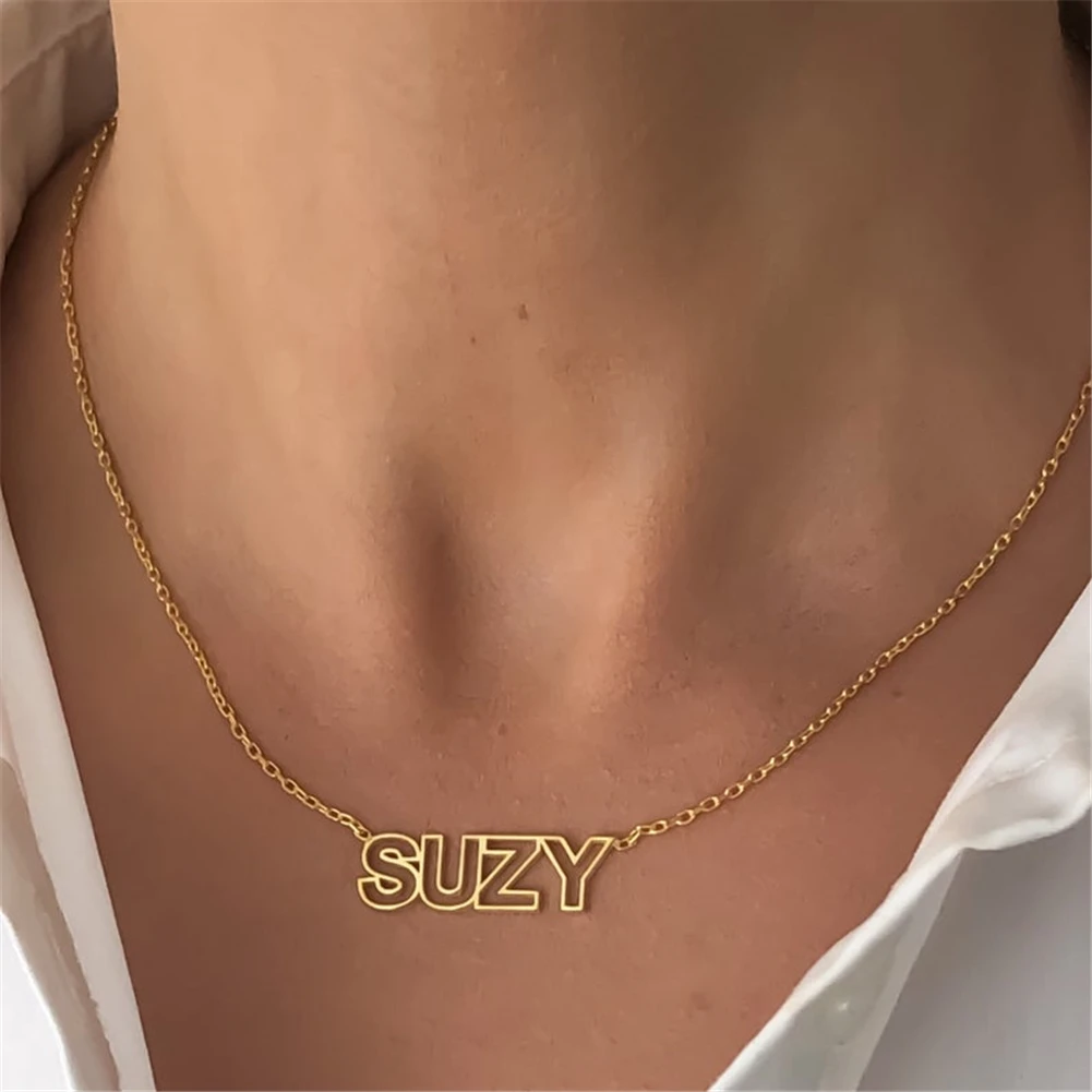 YHLISO Personalized Custom Hollow Name Pendant Stainless Steel Initials Necklace Women Choker Fashion Gift for Girl Friend