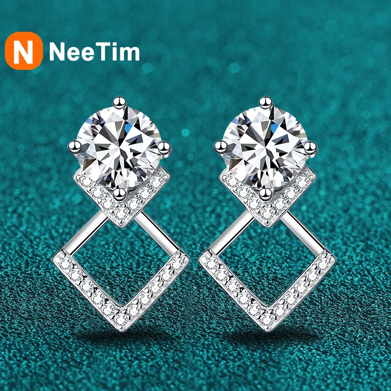 

NeeTim 1ct D Color Moissanite Earrings For Women S925 Sterling Silver with Gold Plated Earring 2024 Trend Wedding Party Jewelry