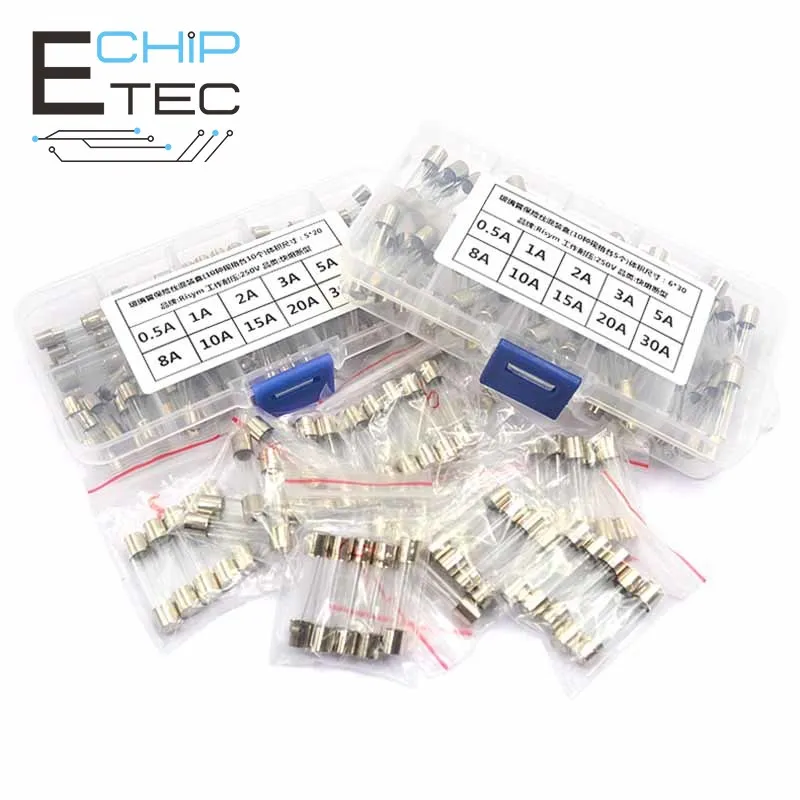 

Free shipping 50pcs 10 Kinds of 5pcs each 6*30mm 0.5A 1A 2A 3A 5A 8A 10A 15A 20A 30A 250V Glass Tube Fuse