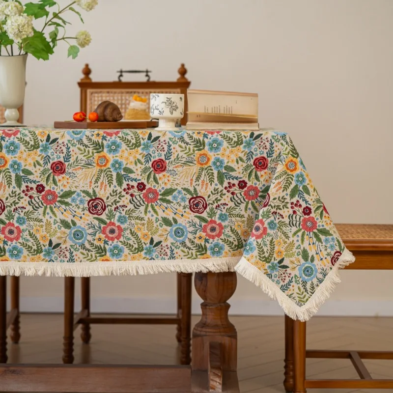 

National Style Vintage Tablecloth Cotton and Linen Jacquard Fabric Tablecloths Rectangular Coffee Table Cloths Cover Towel