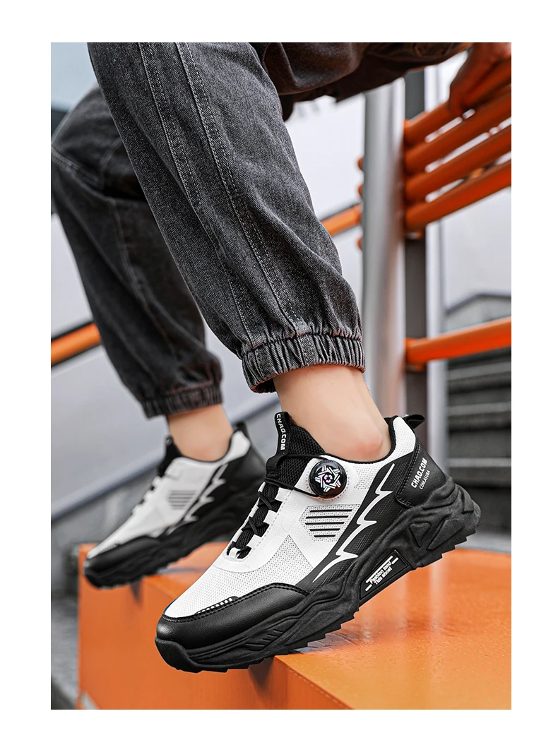 Outdoor running student sneakers Men's Korean breathable casual sports shoes four season new soft soled Rotating shoelaces