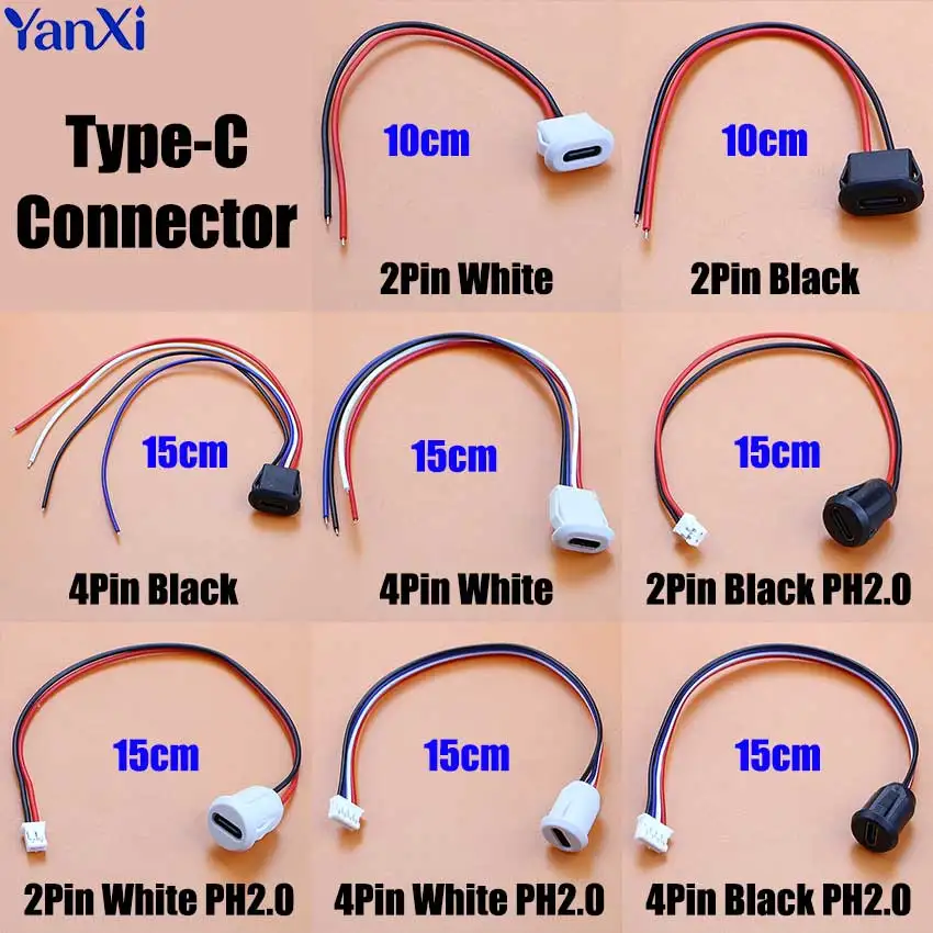 1/5pcs USB Type C Jack Female Connector 2Pin 4Pin Type-C With Card Buckle High Current Charging Port USB-C Charger Plug Socket