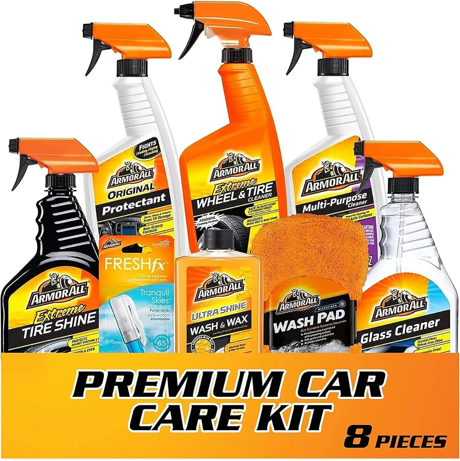 

Premier Car Care Kit: Wax, Wash, Cleaner & Air Freshener (8-Piece)