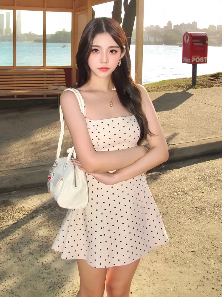 

Sweet Polka Dot ter Dr Women's Summer 2025 New Sle Pure Desire Fluffy A-Line Vest ort Skirt Princ Sle Zipper B...